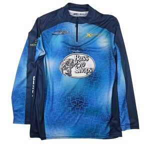 Bass Pro Shops XPS Pro Qualifier Fishing Jersey Mens Large Blue Quarter Zip L/S